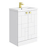 Venice Abstract 600mm White Vanity Unit - Floor Standing with Brushed Brass Handles profile small image view 1 