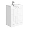 Venice Abstract 600mm White Vanity Unit - Floor Standing 2 Door Unit with Chrome Square Drop Handles profile small image view 1 