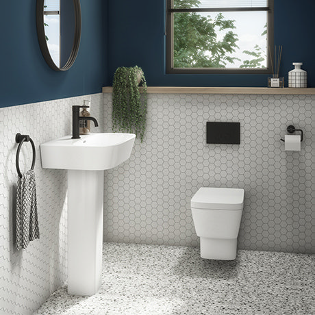 Valencia Cloakroom Suite (inc. Matt Black Flush + Concealed Cistern Frame)