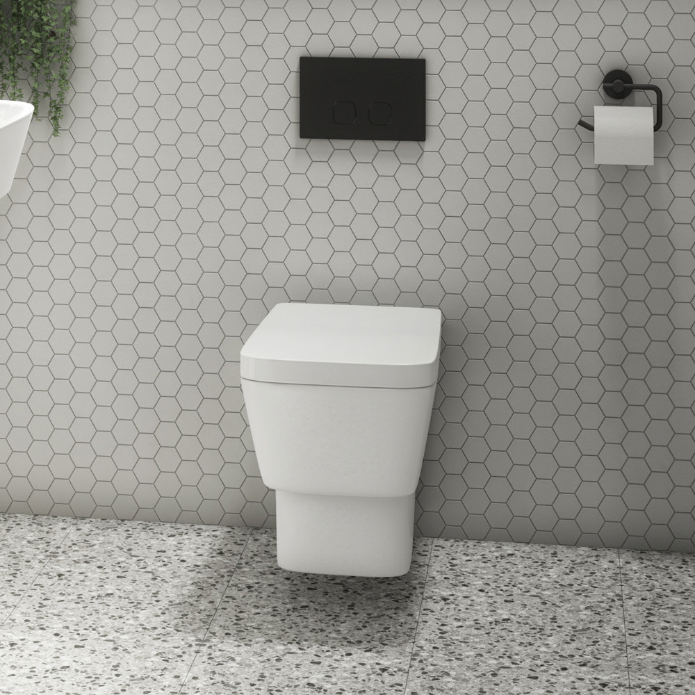 Valencia Wall Hung Toilet with Soft Close Seat (inc. Matt Black Flush + Concealed Cistern Frame)