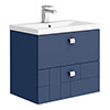 Venice Abstract 600mm Blue Vanity Unit - Wall Hung 2 Drawer Unit with Chrome Square Drop Handles profile small image view 1 