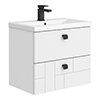 Venice Abstract 600mm White Vanity Unit - Wall Hung 2 Drawer Unit with Matt Black Square Drop Handles profile small image view 1 