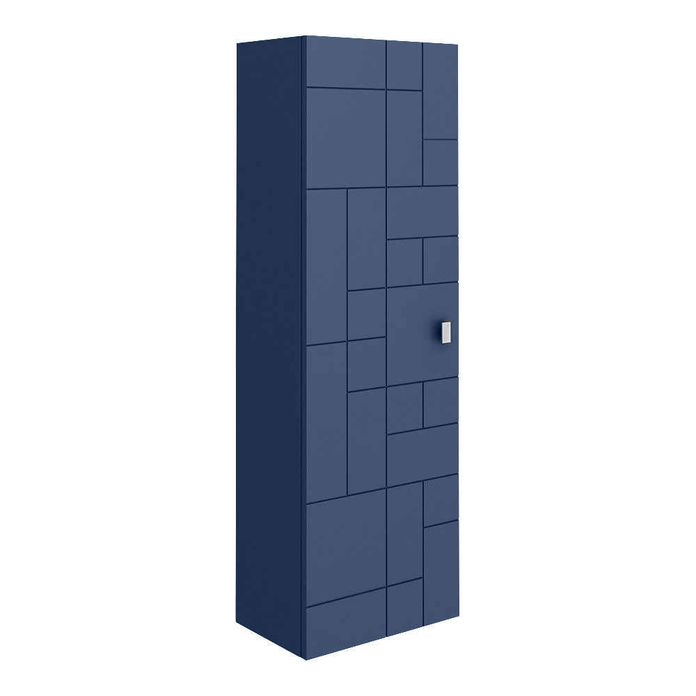 Venice Abstract Wall Hung Tall Storage Cabinet - Blue - with Chrome Square Drop Handle