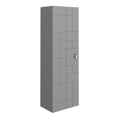 Venice Abstract Wall Hung Tall Storage Cabinet - Grey - with Chrome Square Drop Handle
