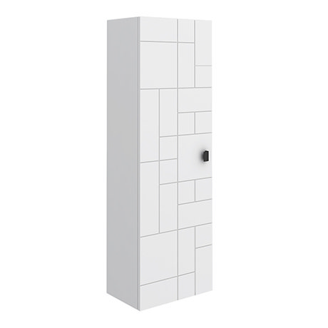Venice Abstract Wall Hung Tall Storage Cabinet - White - with Matt Black Square Drop Handle