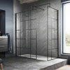 Venice 1950mm Matt Black Abstract Grid Wetroom Screen + Support Arm profile small image view 1 