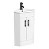 Venice Corner Vanity Unit - Gloss White - 590mm with Black Handles profile small image view 1 