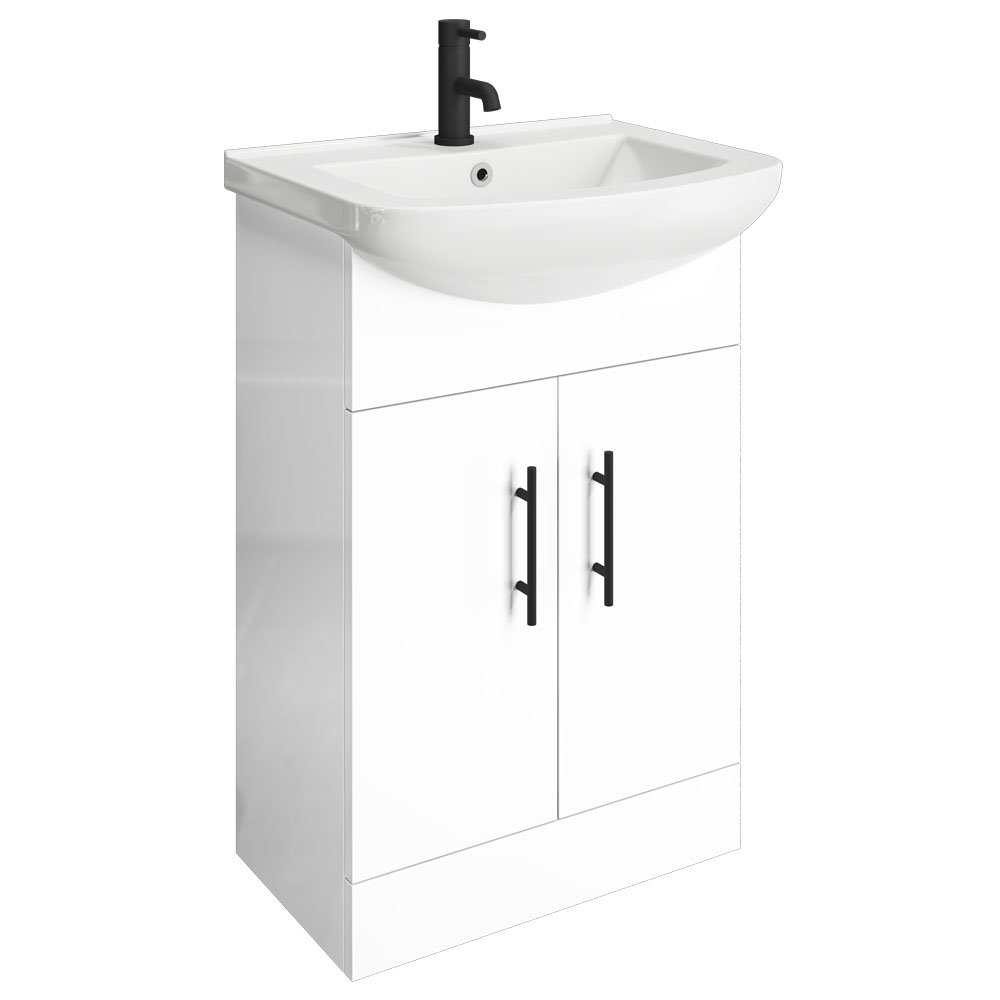 Venice 560 Gloss White Vanity with Matt Black Handles (Unit Depth 300mm
