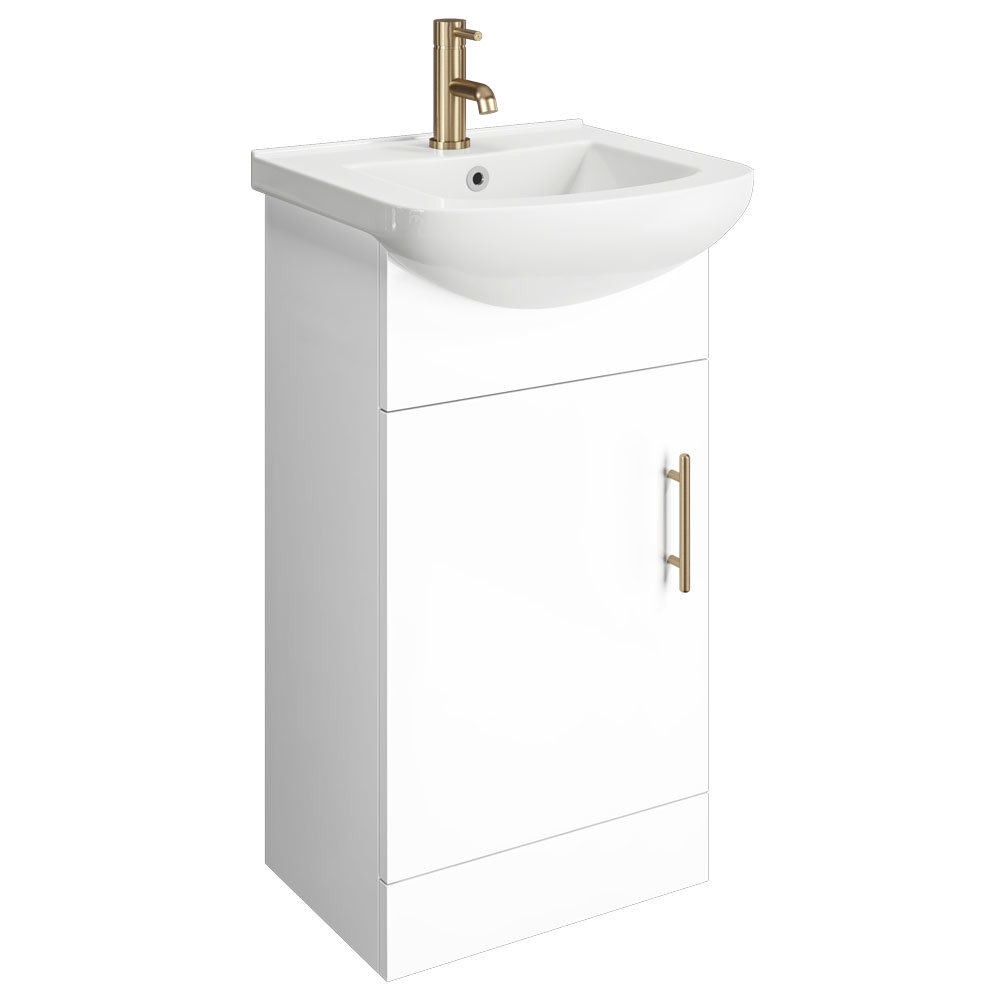 Venice 460 Gloss White Vanity With Brushed Brass Handle Unit Depth 300mm Victorian Plumbing Uk