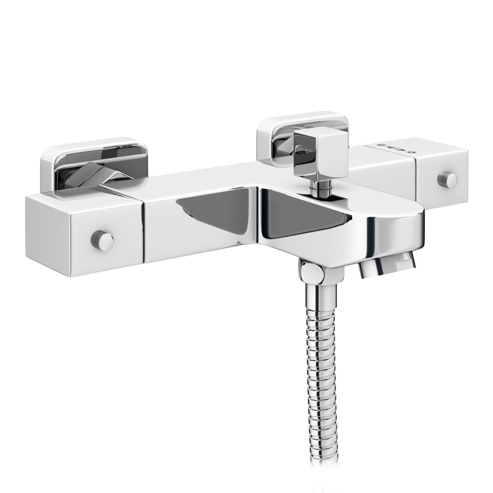 Nuie Wall Mounted Square Thermostatic Bath/Shower Mixer Valve - Bottom Outlet - Chrome - VBS005