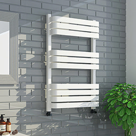 Venice White 800 x 500 Designer D-Shaped Heated Towel Rail