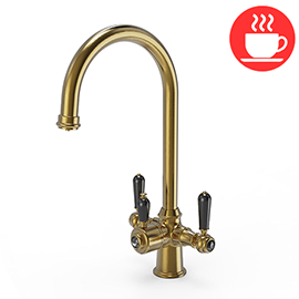 Bower 3-in-1 Instant Boiling Water Tap - Black Levers Traditional Cruciform Brushed Brass with Boiler &amp; Filter