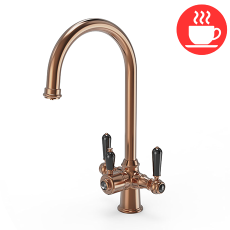 Venice Black Levers Traditional Crucifrom Brushed Copper 3-in-1 Instant Boiling Water Kitchen Tap wi
