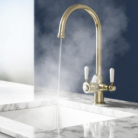 Bower 3-in-1 Instant Boiling Water Tap - Traditional Cruciform Brushed Brass with Boiler & Filter