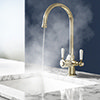 Bower 3-in-1 Instant Boiling Water Tap - Traditional Cruciform Brushed Brass with Boiler & Filter profile small image view 1 