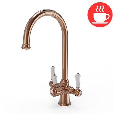 Venice Traditional Crucifrom Brushed Copper 3-in-1 Instant Boiling Water Kitchen Tap with Boiler & F