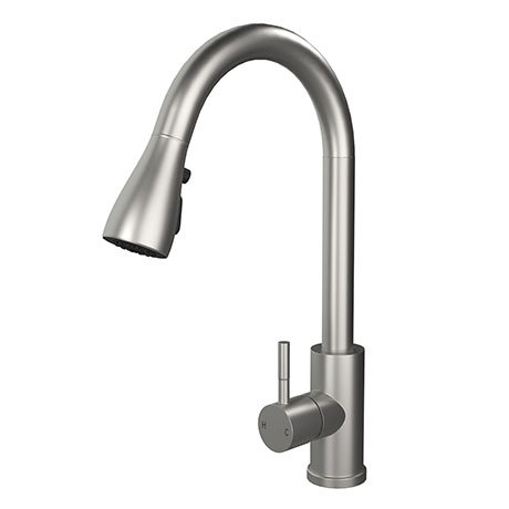 Venice Modern Kitchen Mixer Tap with Swivel Spout & Pull Out Spray - Brushed Steel