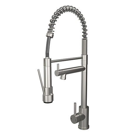 Venice Modern Kitchen Mixer Tap with Swivel Spout & Directional Spray - Brushed Steel