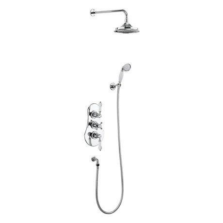 Burlington Severn Thermostatic Concealed Two Outlet Shower Valve, Hose & Handset with Fixed Head