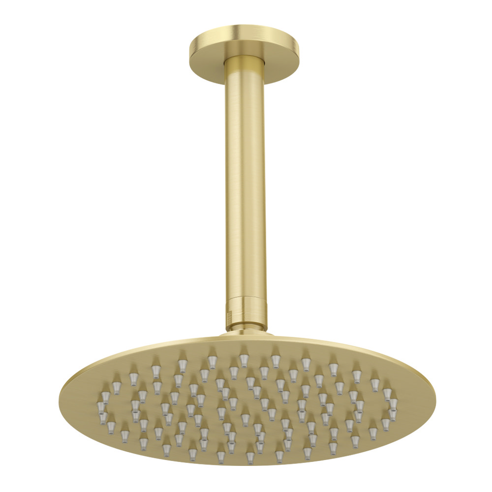 Venice Giro 200mm Round Brushed Brass Fixed Shower Head + Ceiling ...