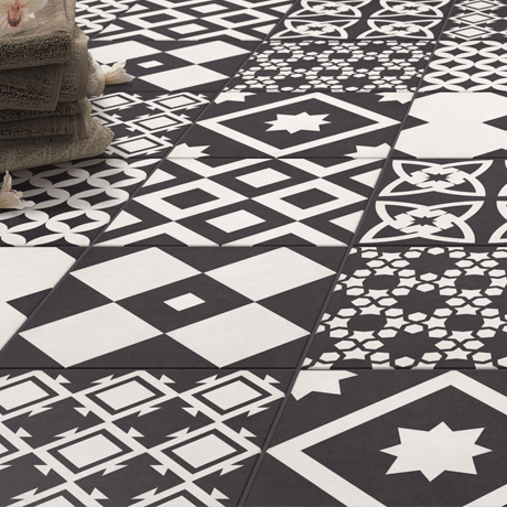 Vibe Black Patterned Wall and Floor Tiles - Timeless Tiles for Trendy Bathroom Makeover Ideas