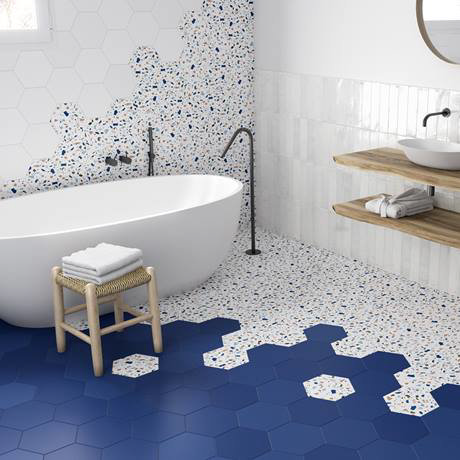 Vista Terrazzo Effect Hexagon Porcelain, 12×24 Shower Tile