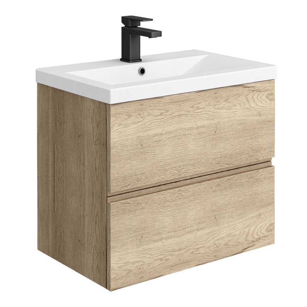 Venice Linea 600mm Rustic Oak Wall Hung 2-Drawer Vanity Unit ...