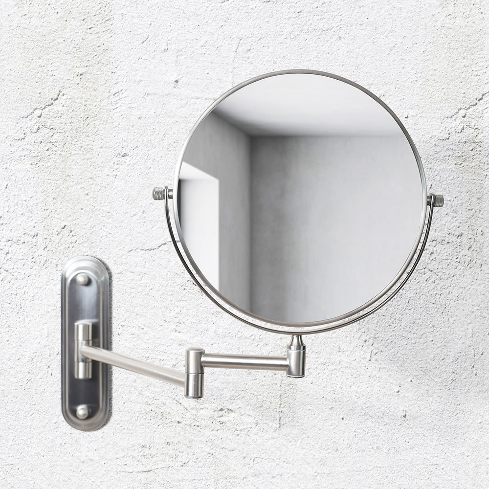 Venice Brushed Nickel 5x Magnifying Cosmetic Mirror with Curved Wall Plate
