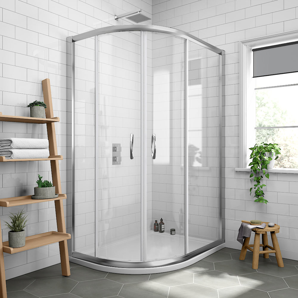 Newark Offset Quadrant Shower Enclosure + Pearlstone Tray Left Hand