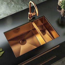 Venice 1.5 Bowl Brushed Copper Inset or Undermount Stainless Steel Kitchen Sink + Wastes