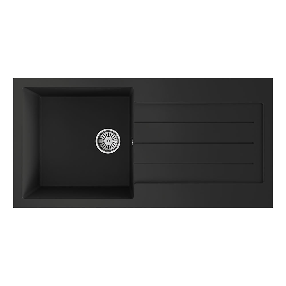 Venice 1.0 Bowl Matt Black Composite Kitchen Sink + Chrome Waste