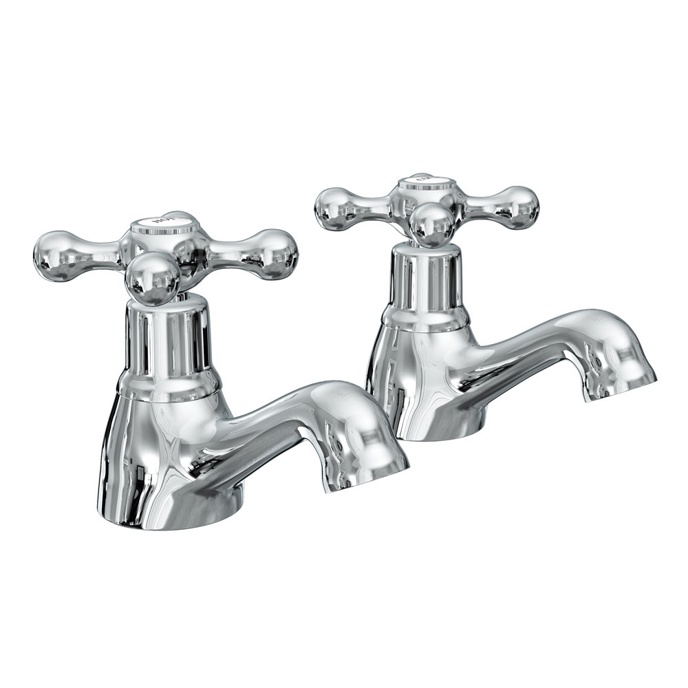 1 Pair Of Basin Sink Taps Cross Lever Victorian Traditional Hot And Cold Taps