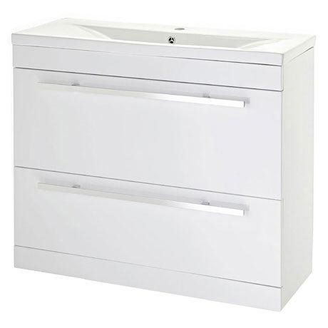 Premier - 1000 x 400mm Floor Standing Mid Edge Basin & Cabinet - Gloss White - VTFE1000