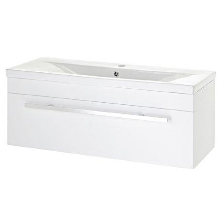Premier - 1000 x 400mm Wall Mounted Mid Edge Basin & Cabinet - Gloss White - VTWE1000