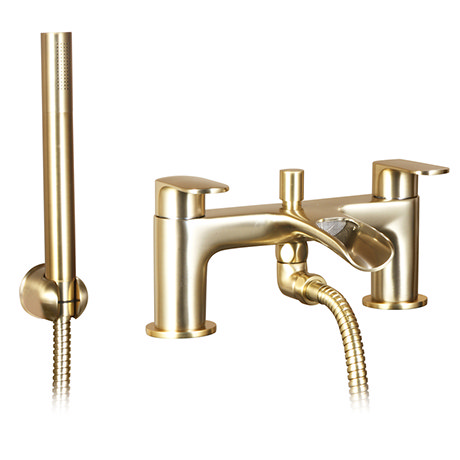 Valencia Brushed Brass Waterfall Bath Shower Mixer Inc. Shower Kit ...