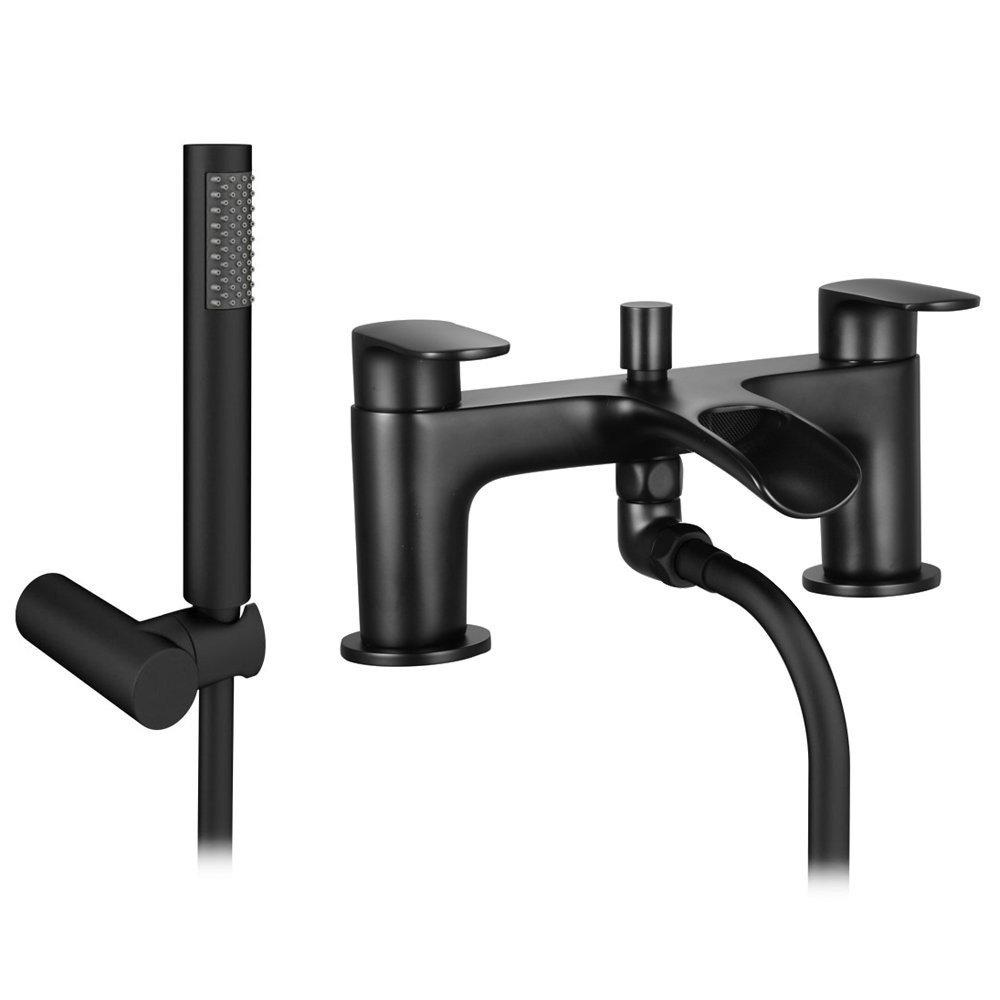 Valencia Matt Black Waterfall Bath Shower Mixer Inc. Shower Kit