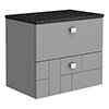Venice Abstract 600mm Grey Vanity Unit - Wall Hung 2 Drawer Unit with Black Worktop & Chrome Handles profile small image view 1 
