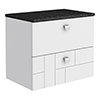 Venice Abstract 600mm White Vanity Unit - Wall Hung 2 Drawer Unit with Black Worktop & Chrome Handles profile small image view 1 