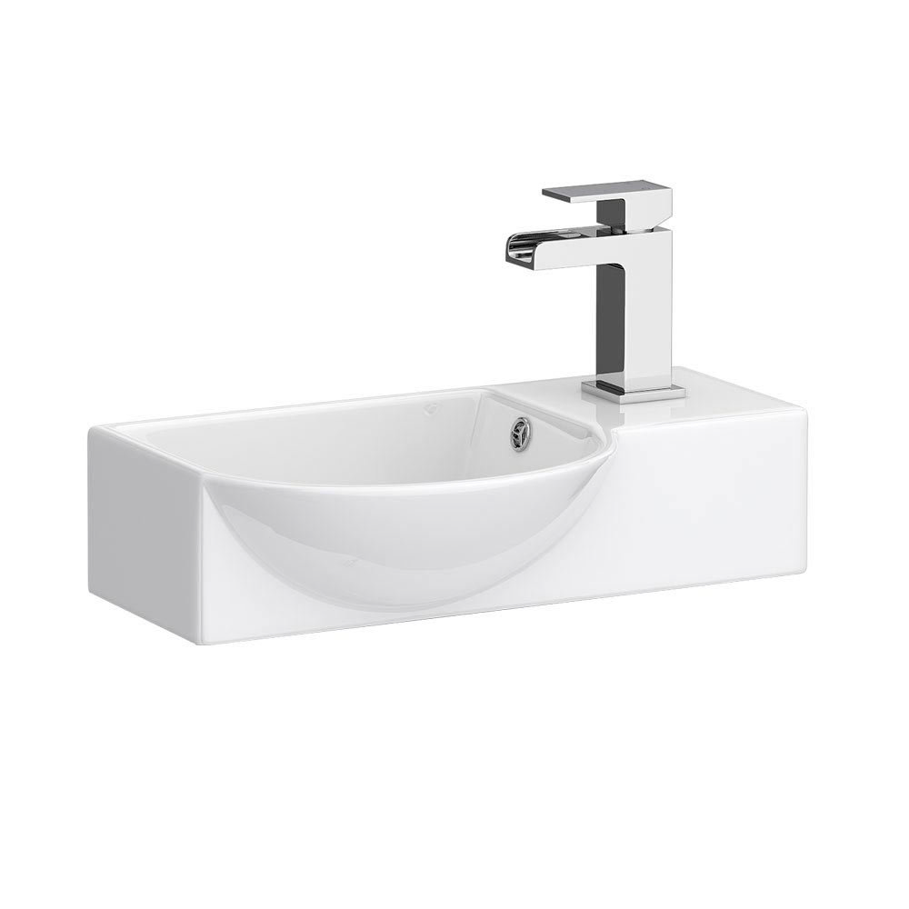 Mini Offset Wall Hung Bathroom Basin (400mm Wide - Gloss White)