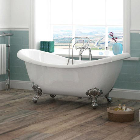 1760 x 740 Luxury Double Ended Slipper Freestanding Bath with Chrome ...