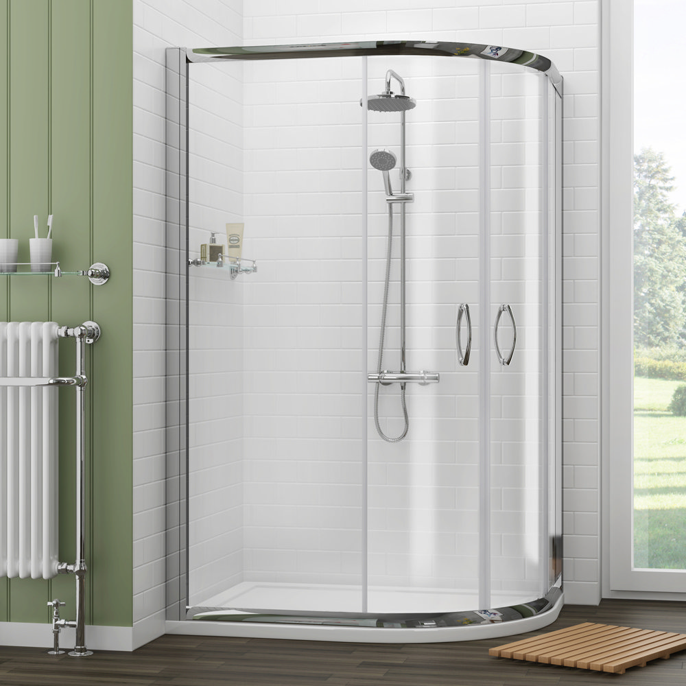 Newark Offset Quadrant Shower Enclosure Pearlstone Tray Right Hand