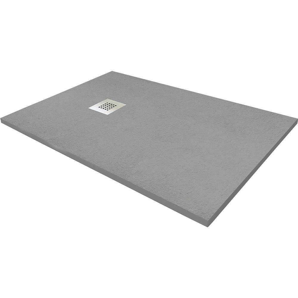 1600 x 900mm Grey Slate Effect Rectangular Shower Tray + Chrome Waste