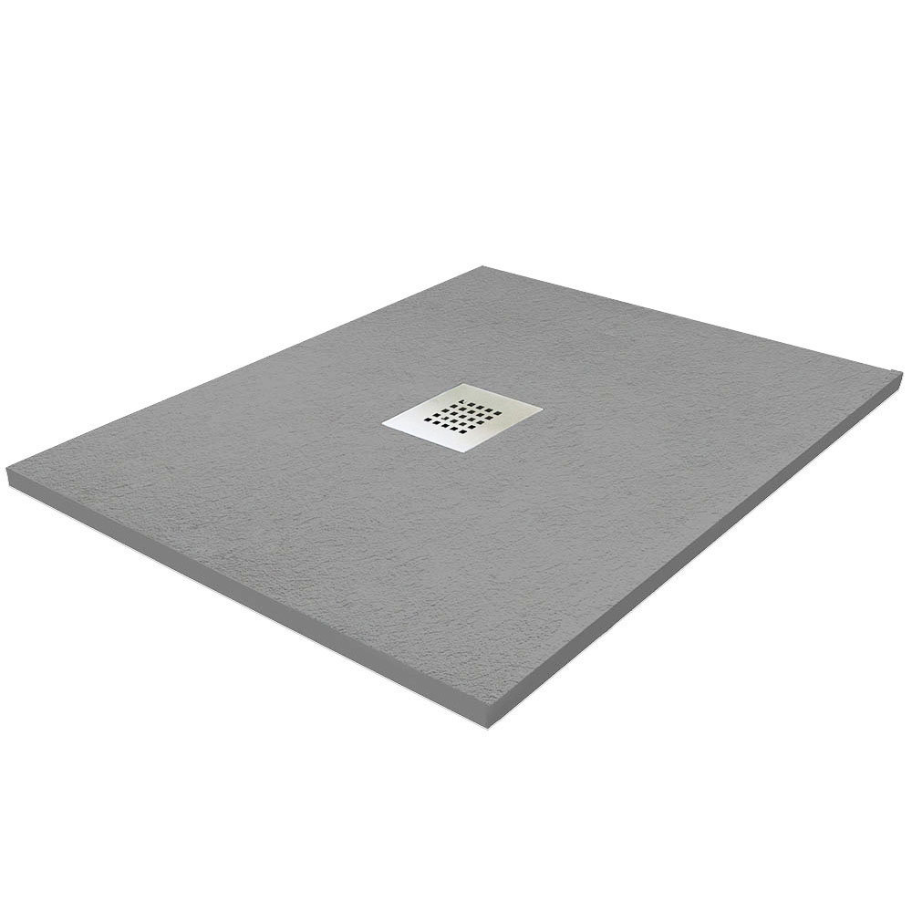 800 x 800mm Grey Slate Effect Square Shower Tray + Chrome Waste