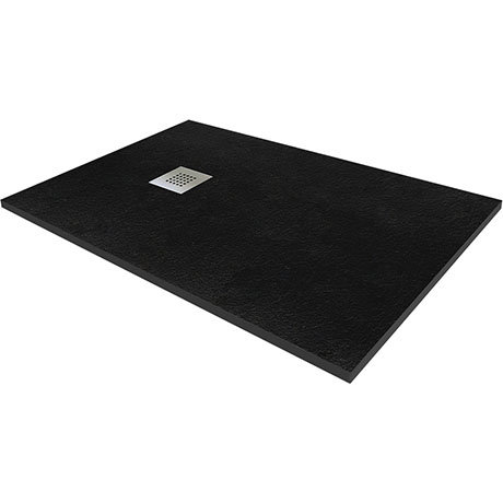 1400 x 800mm Black Slate Effect Rectangular Shower Tray + Chrome Waste