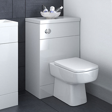 Modern WC Unit Incl. Polymarble Worktop and Square Toilet (505mm Wide)