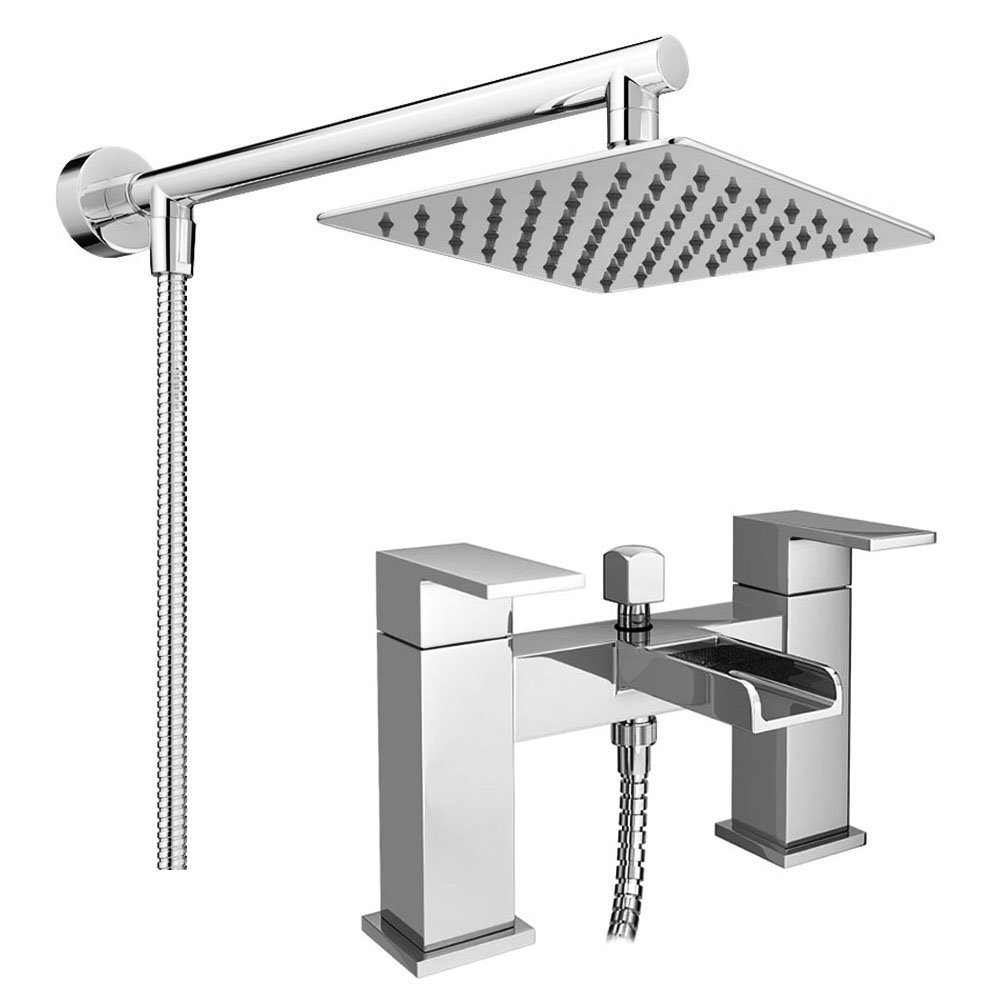 22"Stainless Steel Rectangle Shower Head Waterfall/Rainfall Wall Mount Mixer Tap 