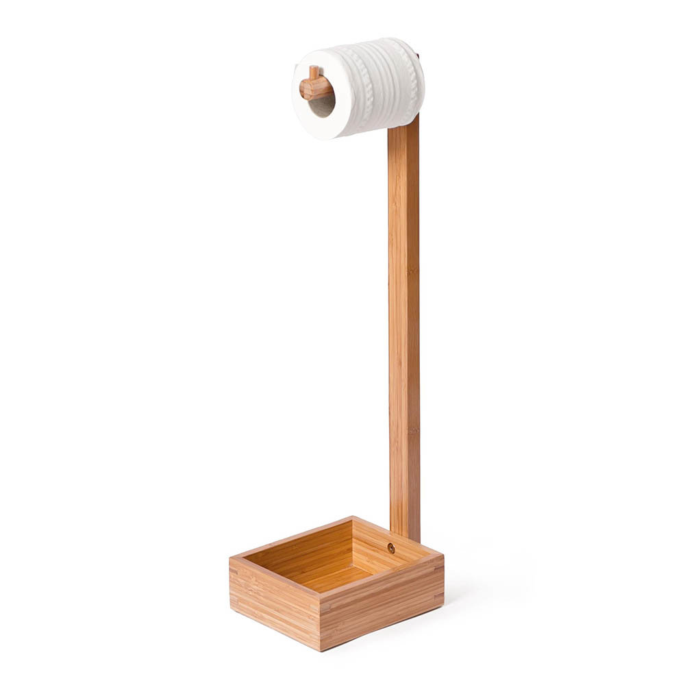 Wooden Freestanding Toilet Roll Holder Bamboo