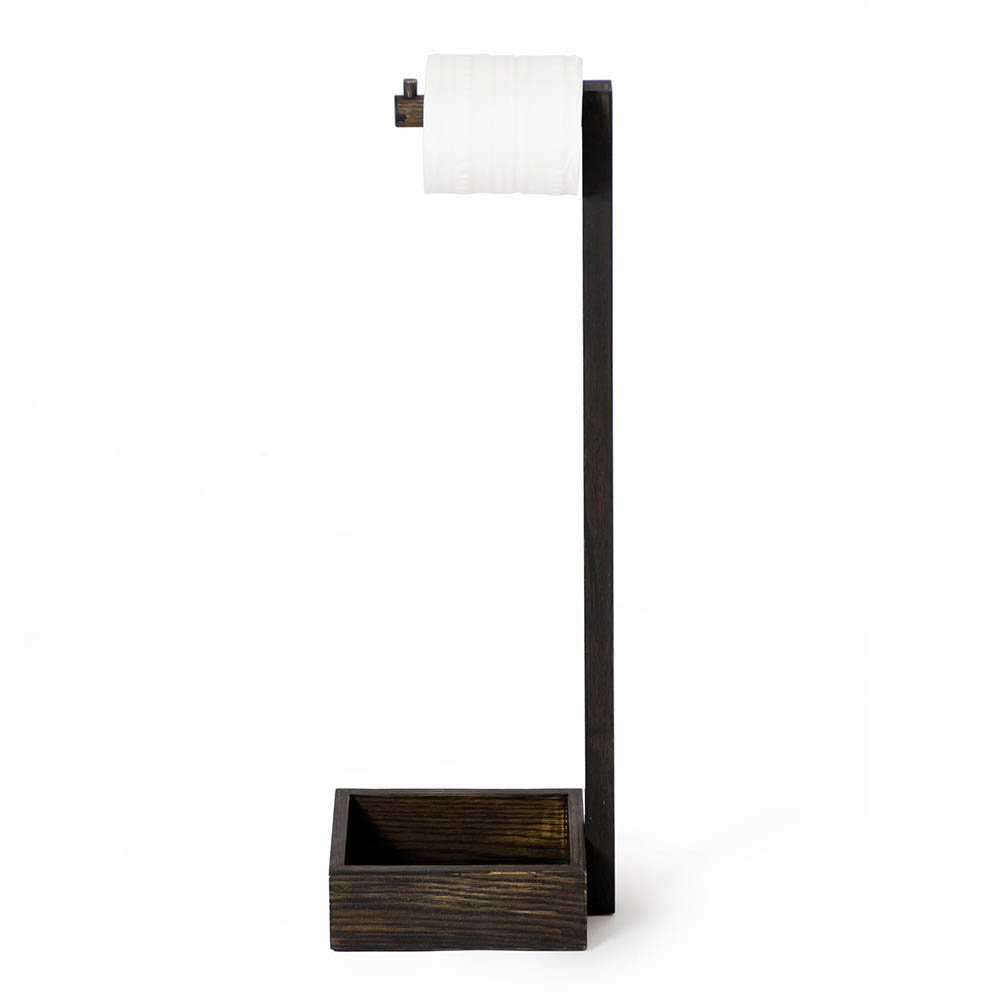Wooden Freestanding Toilet Roll Holder Dark Oak