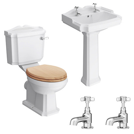 Winchester 2TH Traditional Bathroom Suite (inc. Basin Taps + Luxury Cistern Lever)