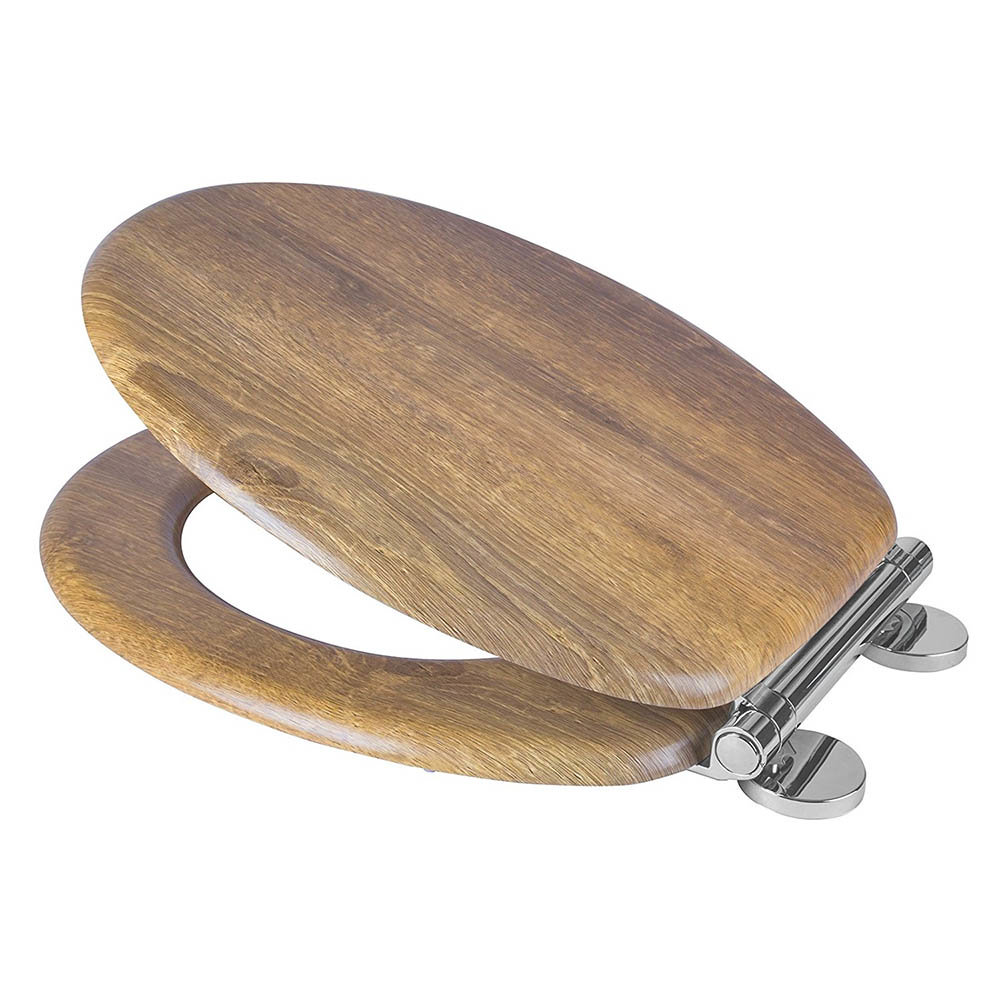 Croydex Flexi-Fix Ontario Teak Effect Anti-Bacterial Toilet Seat with Soft Close and Quick Release - WL602086H